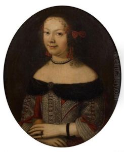 Portrait De Jeune Femme A La Robe Rouge Brodee by Pier Francesco Cittadini
