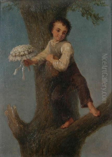 Jongetje Met Bruidsboeket In Boom - view 1