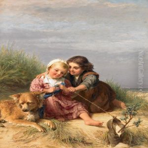 Toddlers Playing On The Beach by Constant Guillaume Claes
