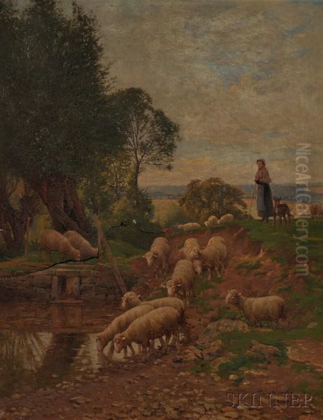 Shepherdess With Flock - view 1