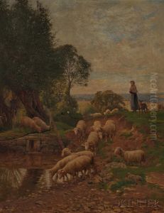 Shepherdess With Flock by Charles Clair