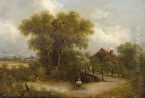 Boy Fishing In A Rural Landscape by Ermanno Clara