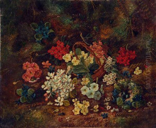 Still Life Study Of Mixed Flowers On A Mossy Bank - view 1
