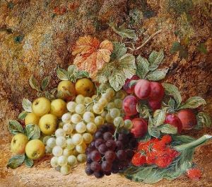 Grapes, Apples, Plums And Strawberries On Amossy Bank
