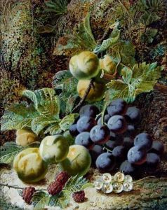 Still Life Of Grapes And Greengages On A Mossy Bank