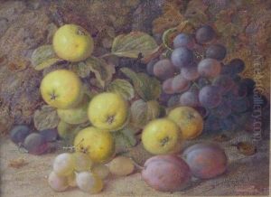 Grapes, Apples And Plums On A Mossy Bank by Vincent Clare