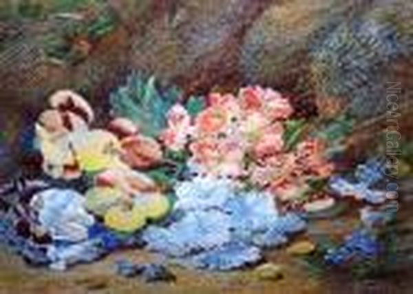 Primula And Violas On A Mossy Bank - view 1