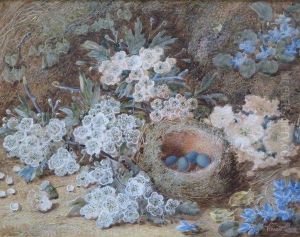 Blossom And Birds Nest On A Mossy Bank by Vincent Clare