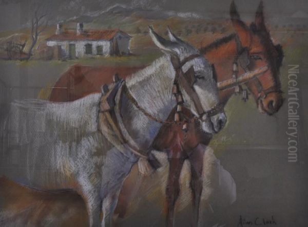 Two Donkeys In A Landscape Setting - view 1