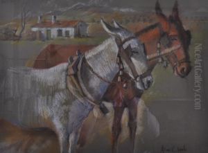 Two Donkeys In A Landscape Setting by Allan Clark