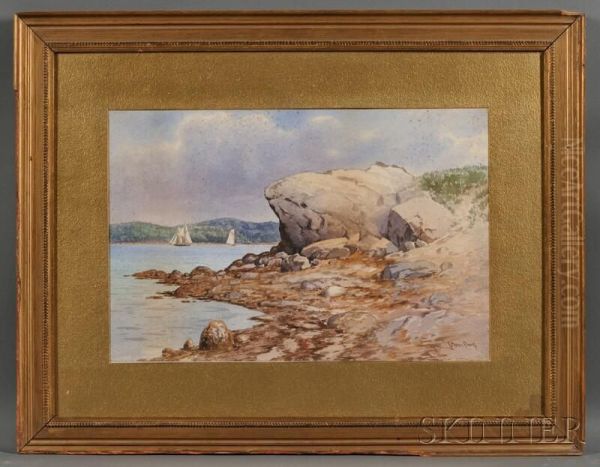 Rocky Coast With Distant Sailing Vessels - view 1