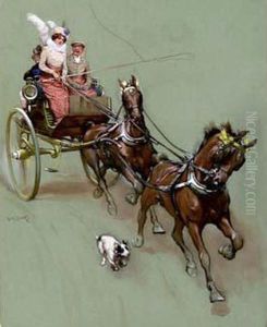 Lady Conduisant Son Boghey, Le Cocher Narquois Se Reposant