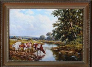 Cattle At A River Bank by Joseph Dixon Clark