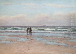 A Family Paddling On The Shore by Joseph Dixon Clark
