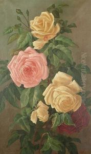 Still Lives Of Pink And Yellow Roses by Lizzie Clark