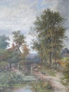 Driving Sheep In A Country Lane by Octavius Thomas Clark