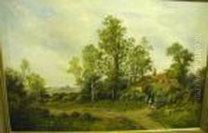 Woman And Child By A Cottage Gate