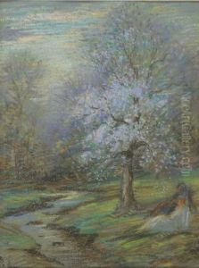Trees In A Meadow". Initialed Lower Left "wc".
