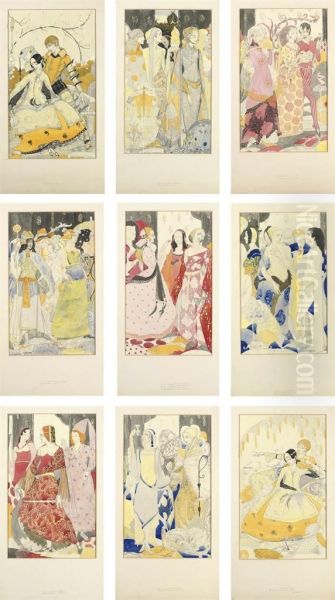 Nine Full-scale Preparatory Studies For A Series Of Stained Glass Panels, Illustrating John Millington Synge's Poem Queens - view 1