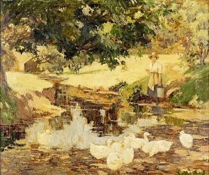 Girl With Ducks by William Hannah Clarke