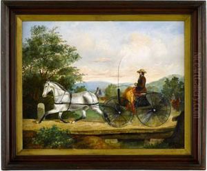 Portrait Of A Dapple Gray Horse And Sulky With Driver