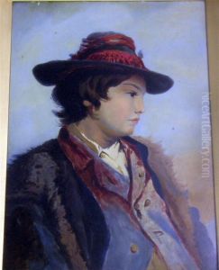Bust-length Profile Portrait Ofa Young Man Wearing A Hat And Fur Trimmed Coat
