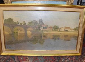 River Landscape With Arched Bridge by Jean Eugene Clary