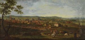 Stadtpanorama In Weitem Flusstal