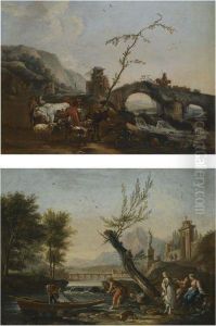 An Italianate Landscape With A Bridge And The Gates Of A Villa In The Background by Jean-Baptiste Claudot De Nancy