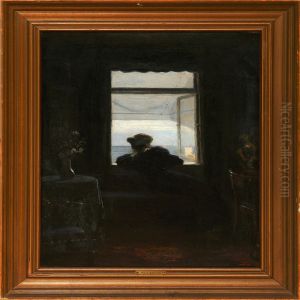 Interior With Awoman Who Looks Out The Window by Christian Clausen