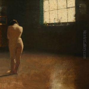 A Back Turned Nude Female Model In A Studio by Christian Clausen