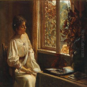 Interior With Af Woman And A Child Looking Through Thewindow