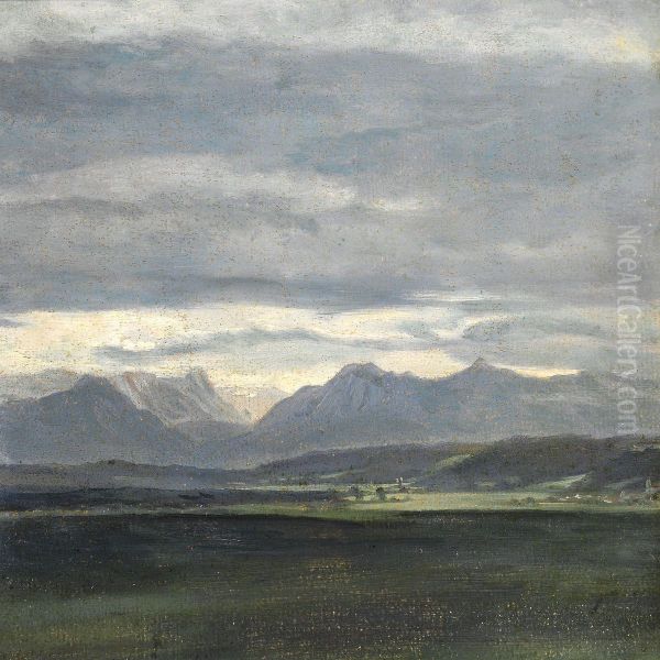Study Of A Landscape With Powder Blue Sky Over Mountains - view 1