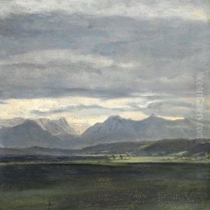 Study Of A Landscape With Powder Blue Sky Over Mountains by Johan Christian Clausen Dahl