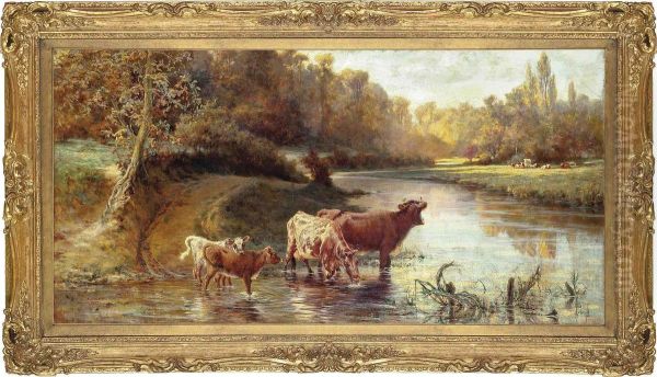 Cattle Watering In A Stream - view 1