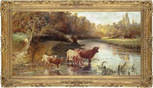 Cattle Watering In A Stream by Alice O. Clay