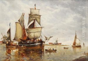 Boats In An Estuary by Paul-Jean Clays