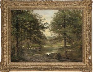 A Woodland Pool by Samuel Marie Cledat De Lavignerie