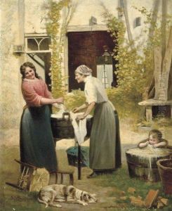 Lavandieres Au Jardin by Henry Cleenewerck
