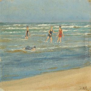 Beach With Bathers by Gustaf Adolf Clemens