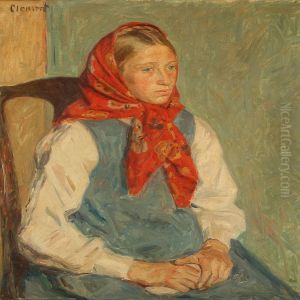 A Girl With Red Head Scarf by Gad Frederik Clement