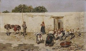 Ninos Con Burros Y Pavos