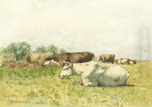 Cattle Resting In A Pasture by George Henry Clements