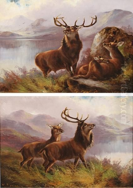 Monarch Of The Glen; Stag And Hind by Robert Cleminson