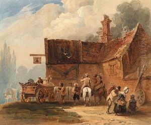 Figures And A Waggon Outside The Bell Inn