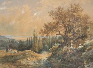 Couple De Bergers Au Bord D'un Chemin by Adele Clerget
