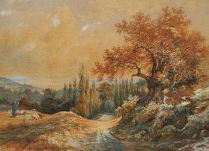 Berger Et Bergere Filant En Automne by Adele Clerget