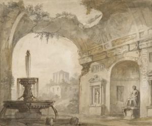 Interieur De Temple En Ruines Avec Une Vasque by Charles Louis Clerisseau