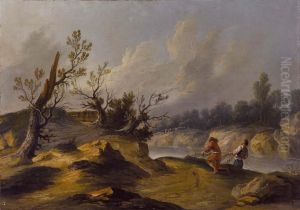 Pescatori In Riva Al Fiume by Charles Louis Clerisseau