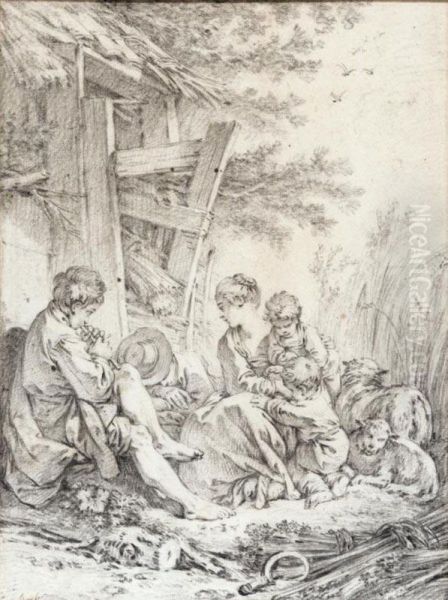 A Pastoral Scene With A Shepherd Playing A Pipe To A Young Mother, Her Children And A Sleeping Boy - view 1